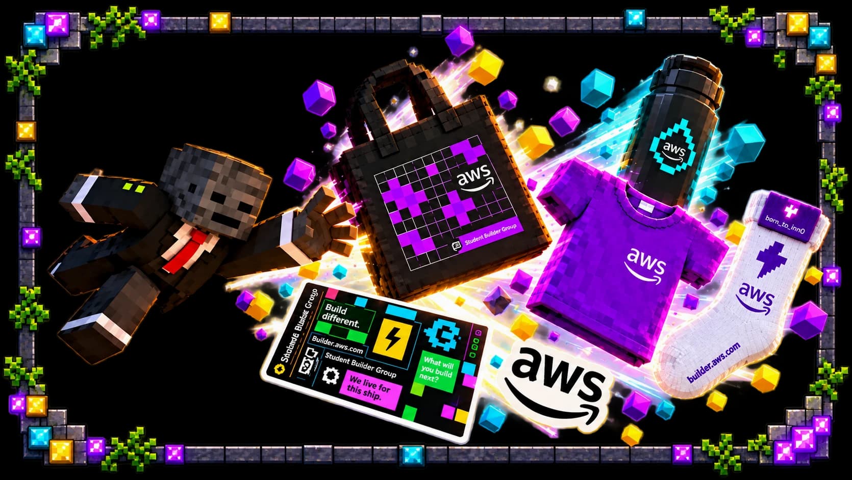 Winners receiving exclusive goodies from AWS